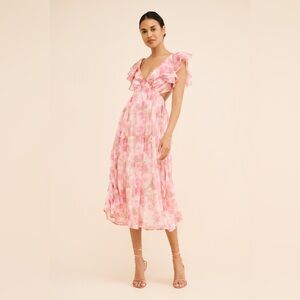 Rachel Parcell Floral Chiffon Ruffle Midi-Dress multi-pink floral Size 2